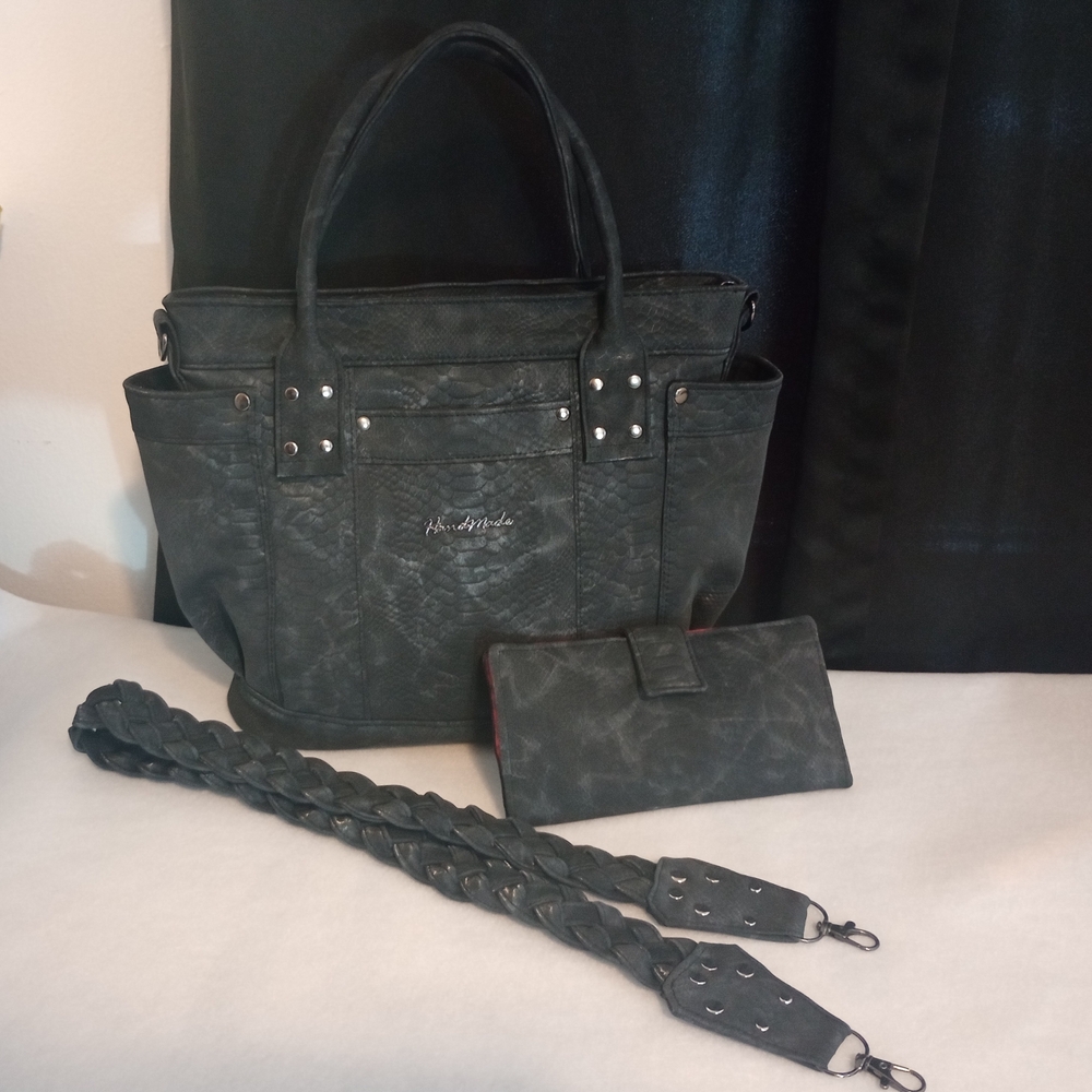 Stylish Black Handbag, Shoulder Bag and Wallet Set, Birthday, Christmas Gift